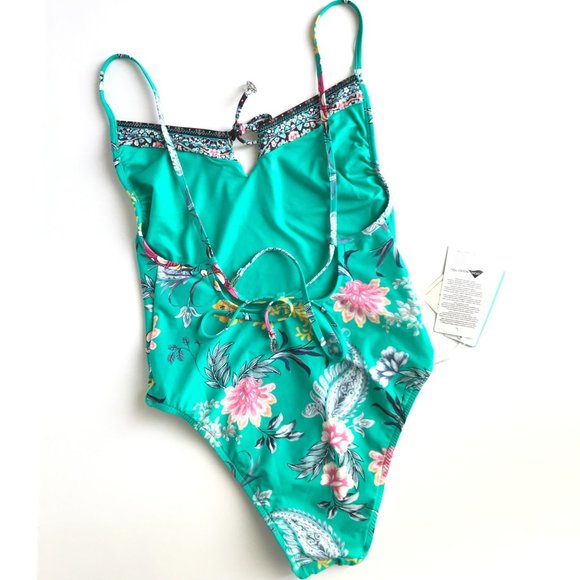 NWT SEAFOLLY One Piece Swimsuit - Aqua w/ Floral Paisley Print - Women's Size 4 - Picture 5 of 8